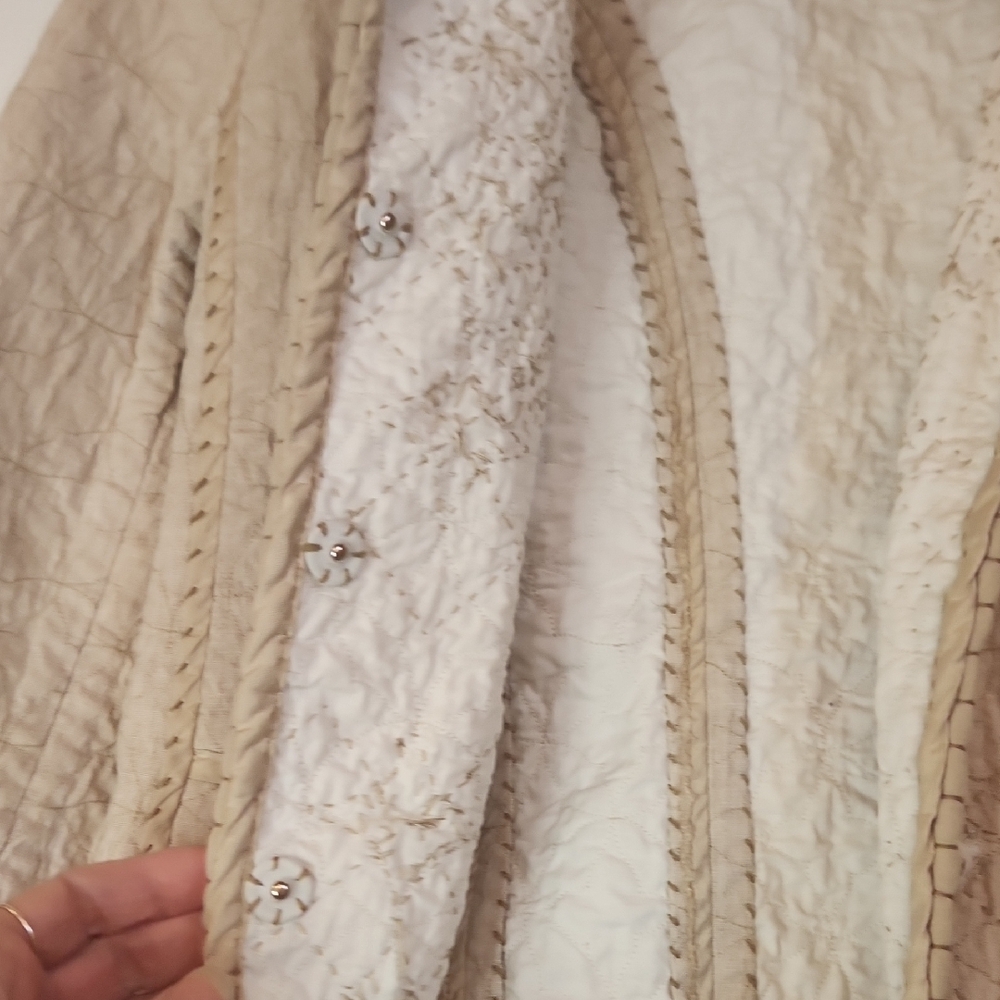 Prada Style Italian Jacket Cotton Neutral Short Quilted Embroidered No Tags - Picture 7 of 16